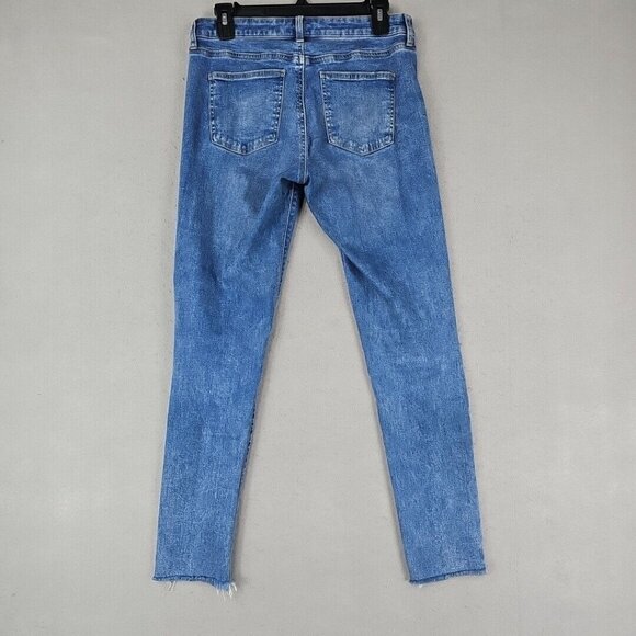 Uniqlo Skinny Jeans Womens 27 Blue Distressed Mid Rise Stretch Comfort Acid Wash - Picture 9 of 12